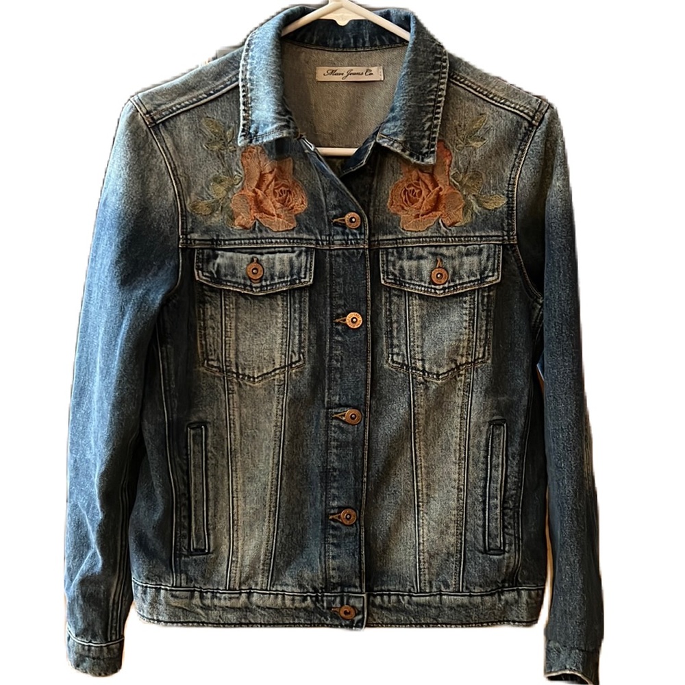 Maui Jeans Co Women Jean Jacket Floral Design Size SMALL